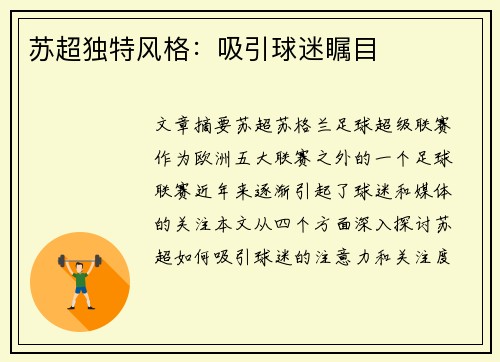 苏超独特风格：吸引球迷瞩目